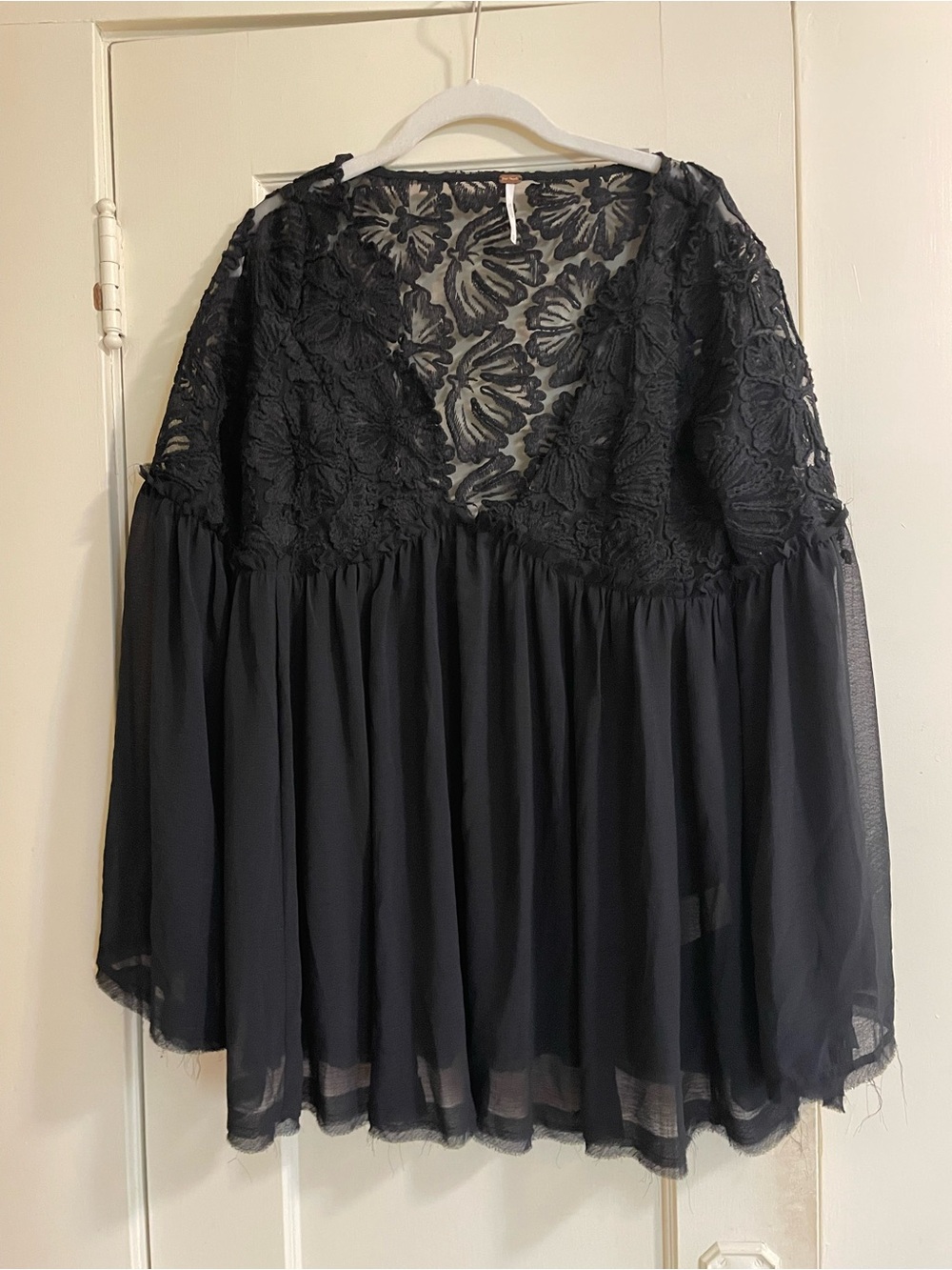 Free People Black Embroidered Lace Overlay Top